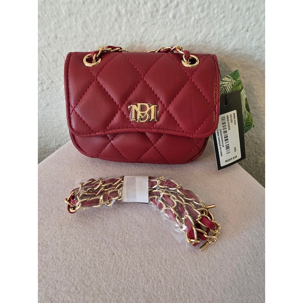 Badgley Mischka Red Quilted Mini Crossbody‎ Purse Gold Chain BMH-016 NWT
